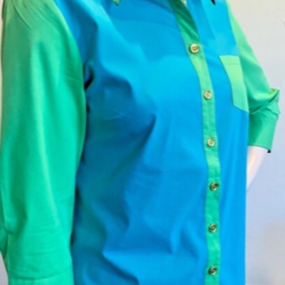 Soft Surroundings Hayley Turquoise Colorblock Button Front Shirt Blouse 199K - Picture 5 of 7